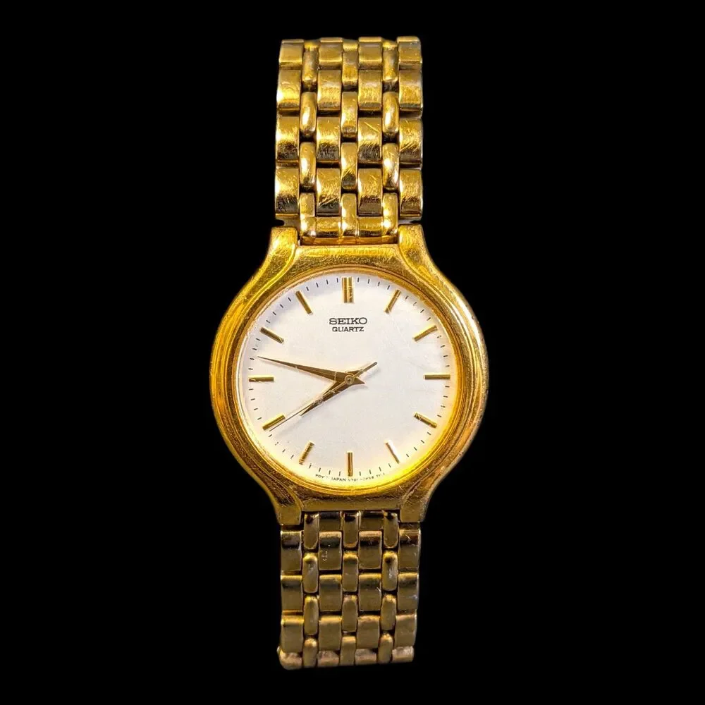 Seiko Vintage Men's Watch Gold Dial Quartz V701-6J60 Works